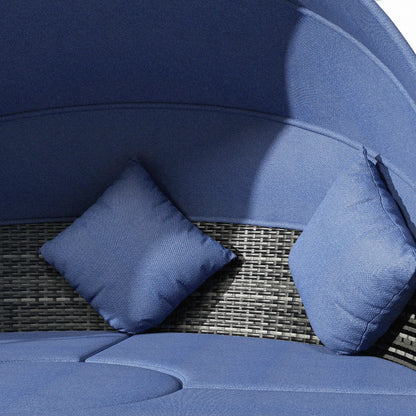 Outdoor Daybed with Canopy, Wicker Round Sofa, 4 Pieces, Dark Blue Patio Furniture Sets at Gallery Canada