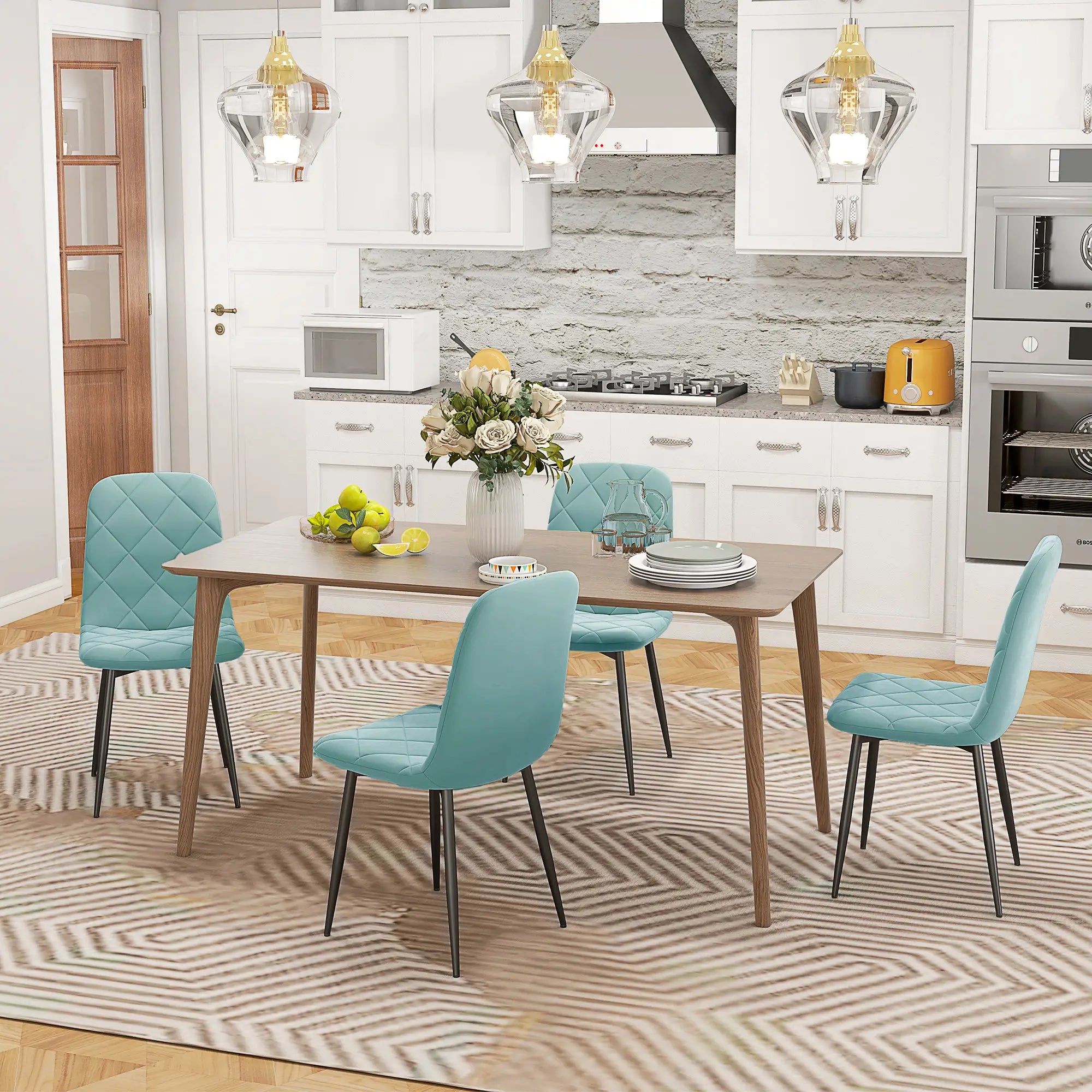 Upholstered Dining Chairs Set of 4, Steel Legs, Modern Kitchen Chair, Green Dining Chairs at Gallery Canada