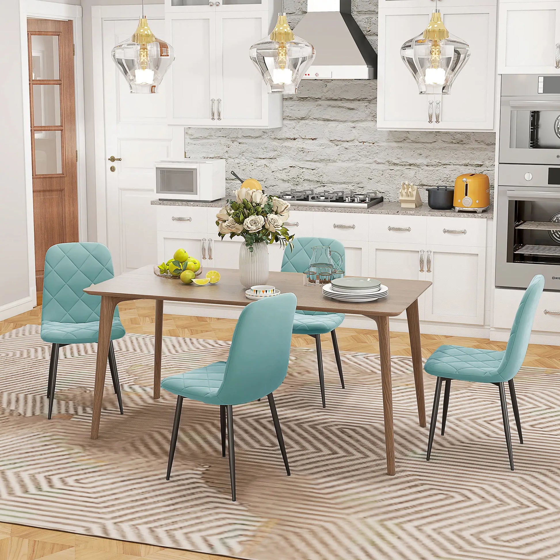 Upholstered Dining Chairs Set of 4, Steel Legs, Modern Kitchen Chair, Green Dining Chairs at Gallery Canada