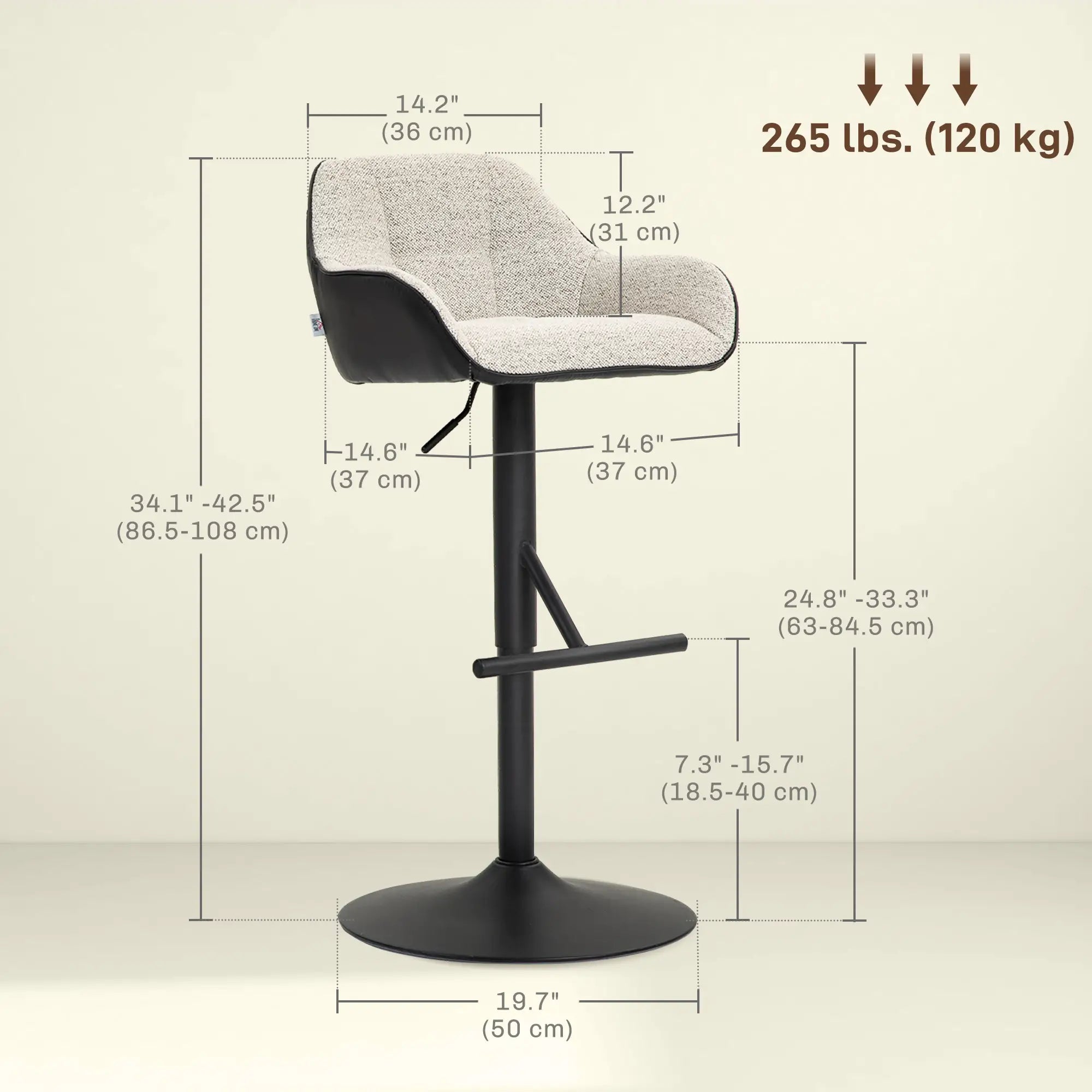 Swivel Counter Height Barstools Set of 2, Adjustable Height, Light Grey Bar Stools at Gallery Canada