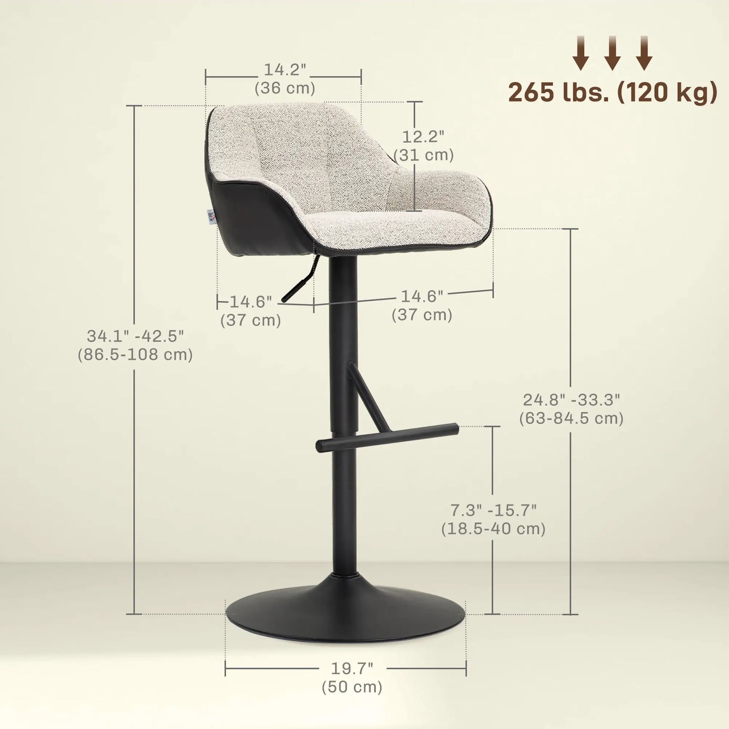 Swivel Counter Height Barstools Set of 2, Adjustable Height, Light Grey Bar Stools at Gallery Canada