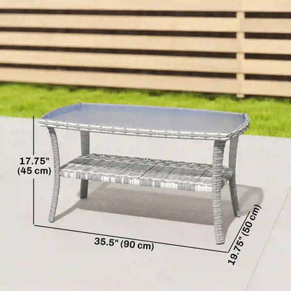 Outdoor Coffee Table With Storage, PE Wicker With Glass Top, Dark Grey Patio Side Tables at Gallery Canada