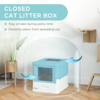Top Entry Enclosed Kitty Litter Box with Scoop, Tray, Blue Cat Litter Box Enclosures at Gallery Canada
