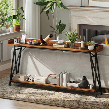 71 Inch Extra Long Console Table with Storage Shelf, Rustic Brown Console Tables at Gallery Canada