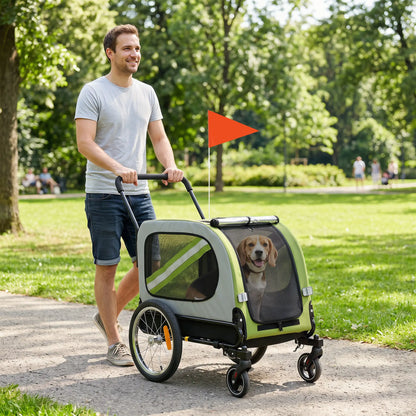 2-in-1 Dog Bike Trailer Pet Stroller, Green
