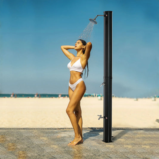 7ft Solar Heated Outdoor Shower, 360 Rotating Head, Adjustable Temperature Outdoor Swimming Pools & Hot Tubs Sleek Black at Gallery Canada