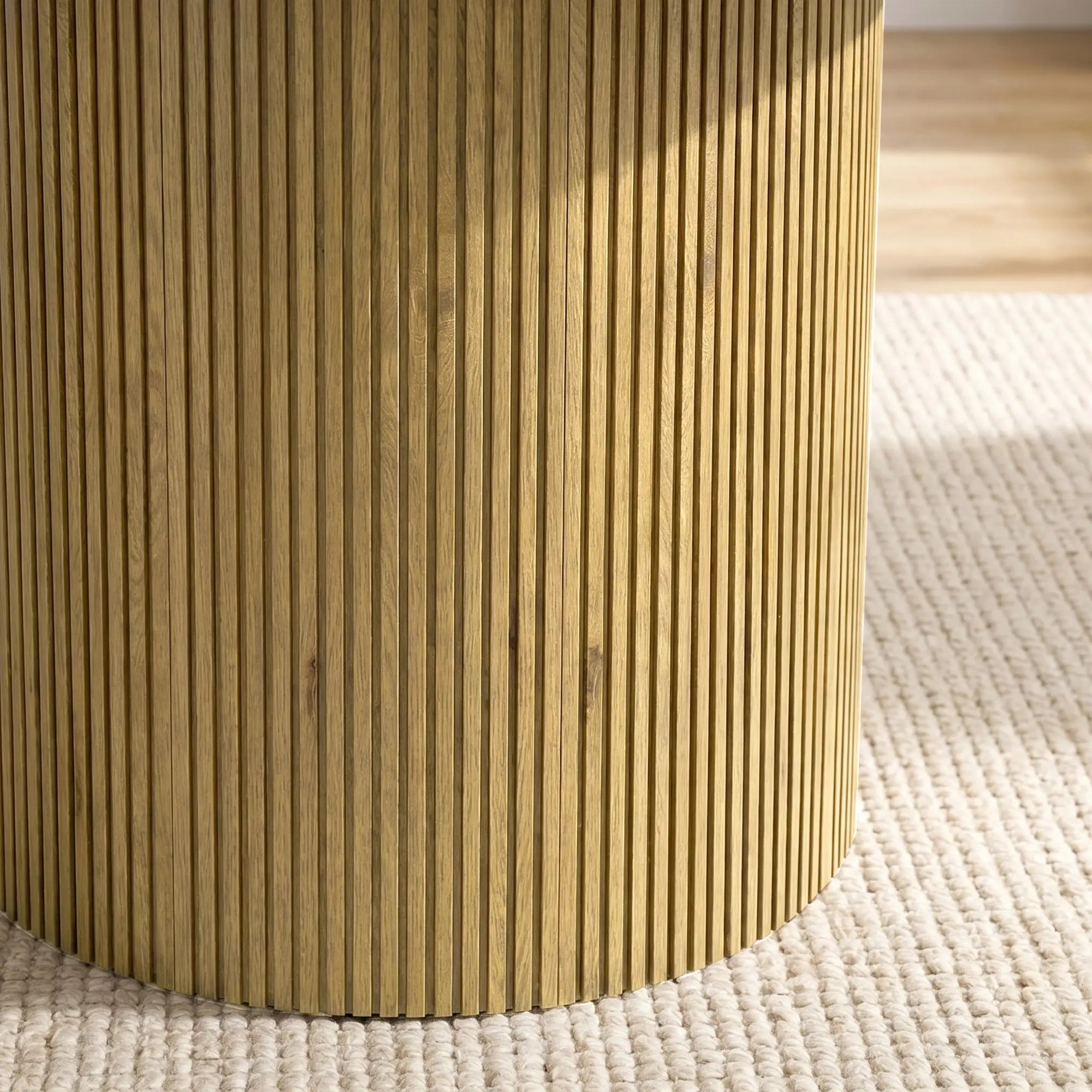 43.3 Inch Round Dining Table For 4-6, Fluted Pedestal, Oak Dining Tables at Gallery Canada