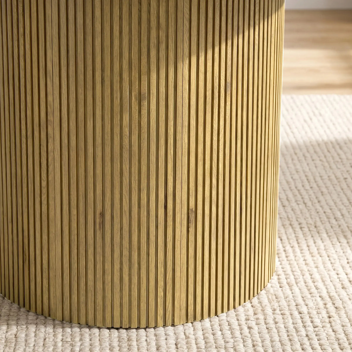 43.3 Inch Round Dining Table For 4-6, Fluted Pedestal, Oak Dining Tables at Gallery Canada