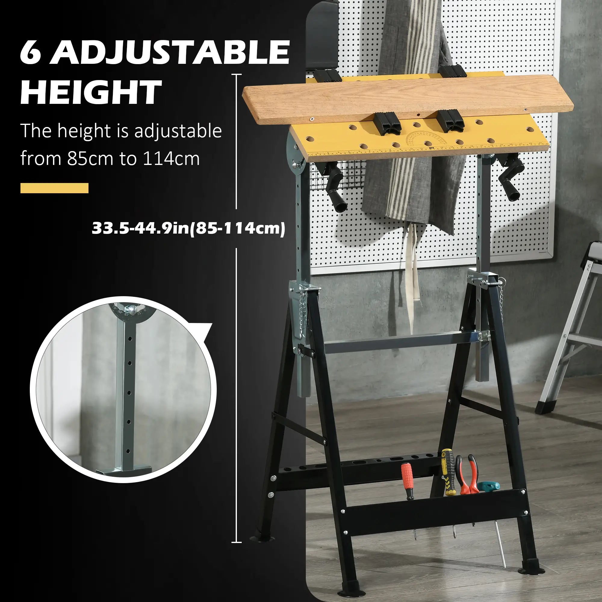 Portable Work Bench, Workshop Tool Stand with 6-Level Height Adjustable Work Table, Carpenter Saw Table with 4 Clamps, Steel Frame, 220lbs Capacity Tool Organizers at Gallery Canada