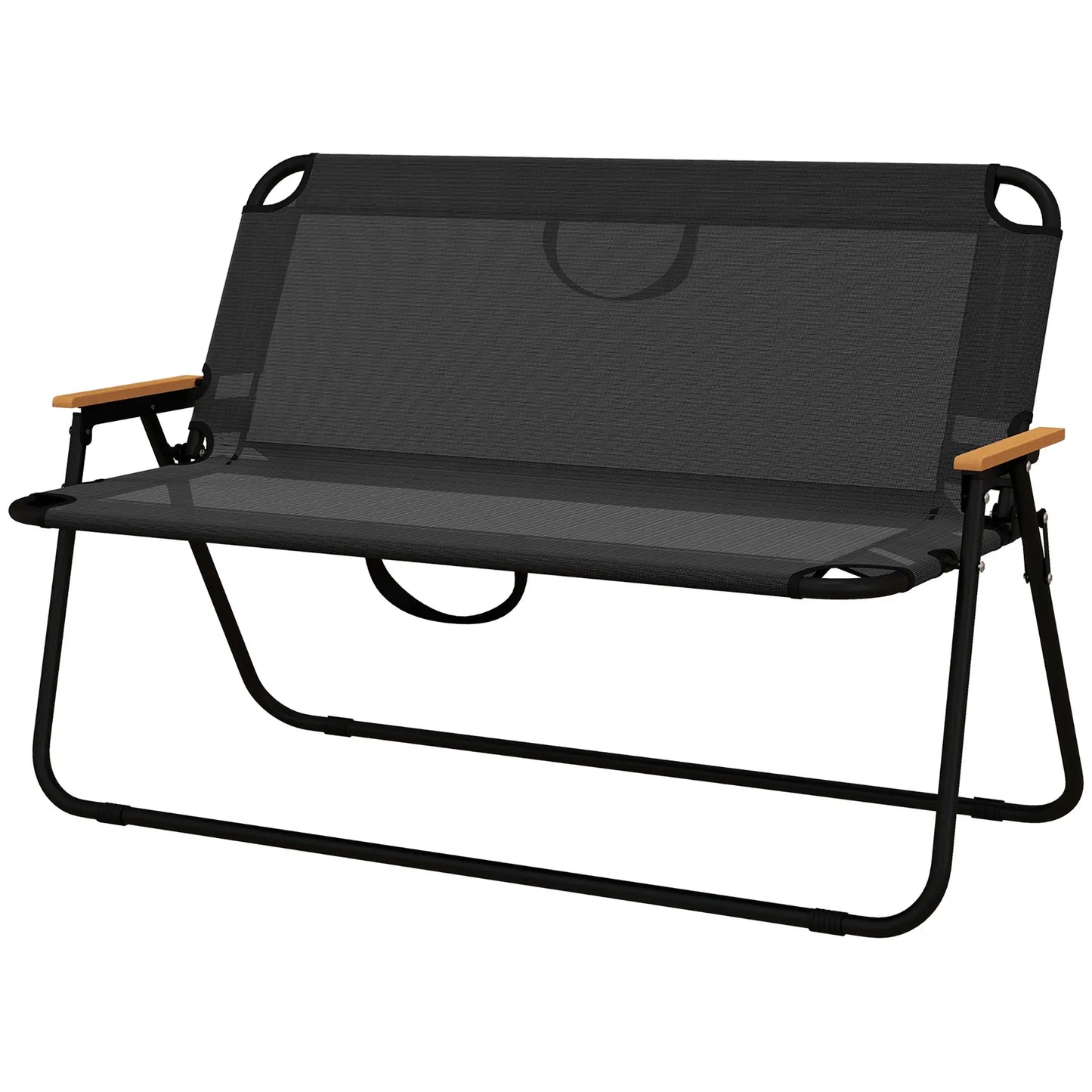 2-Seat Folding Camping Chair, Mesh Fabric, Black Patio Chairs Black, Natural at Gallery Canada