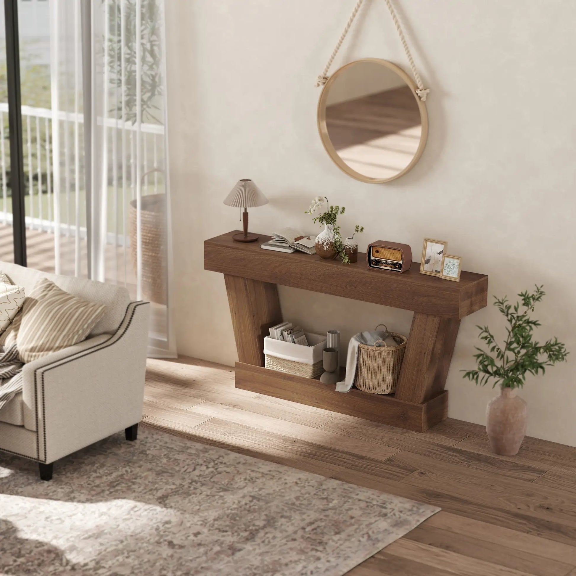 63 Inch Vintage Console Table, Open Shelf, Dark Brown Console Tables at Gallery Canada