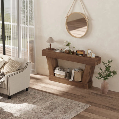 63 Inch Vintage Console Table, Open Shelf, Dark Brown Console Tables at Gallery Canada