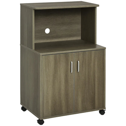 Microwave Cart on Wheels, 2-Door Cabinet, Grey Wood Grain, Grey Kitchen Pantry Cabinets Grey Wood Grain at Gallery Canada