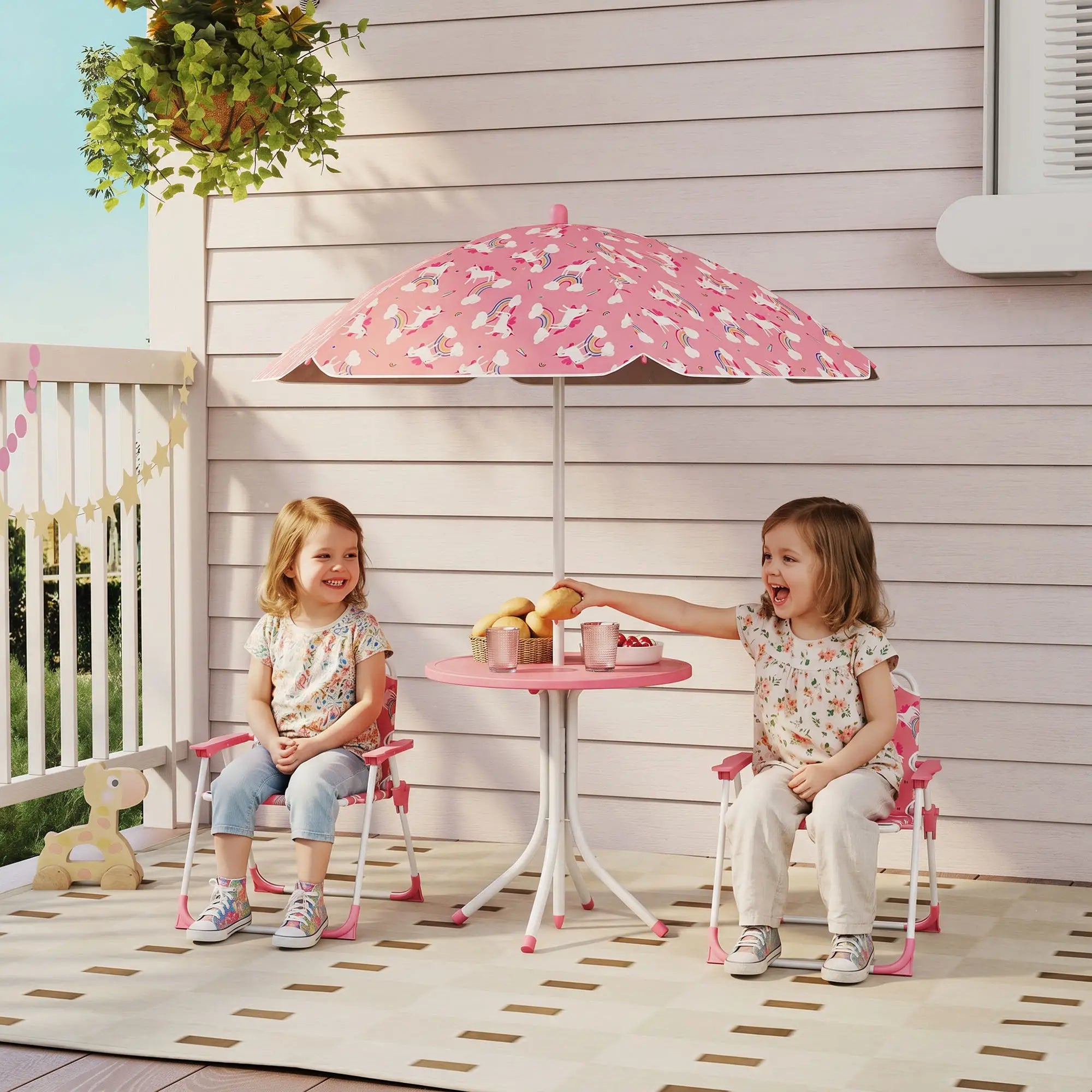 Kids Picnic Table Set, 2 Folding Chairs, Umbrella, Pink Kids Outdoor Furniture at Gallery Canada