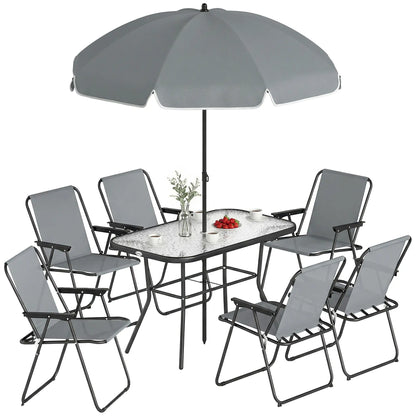 8 Piece Patio Table And Chairs Set, Tempered Glass Tabletop, Grey