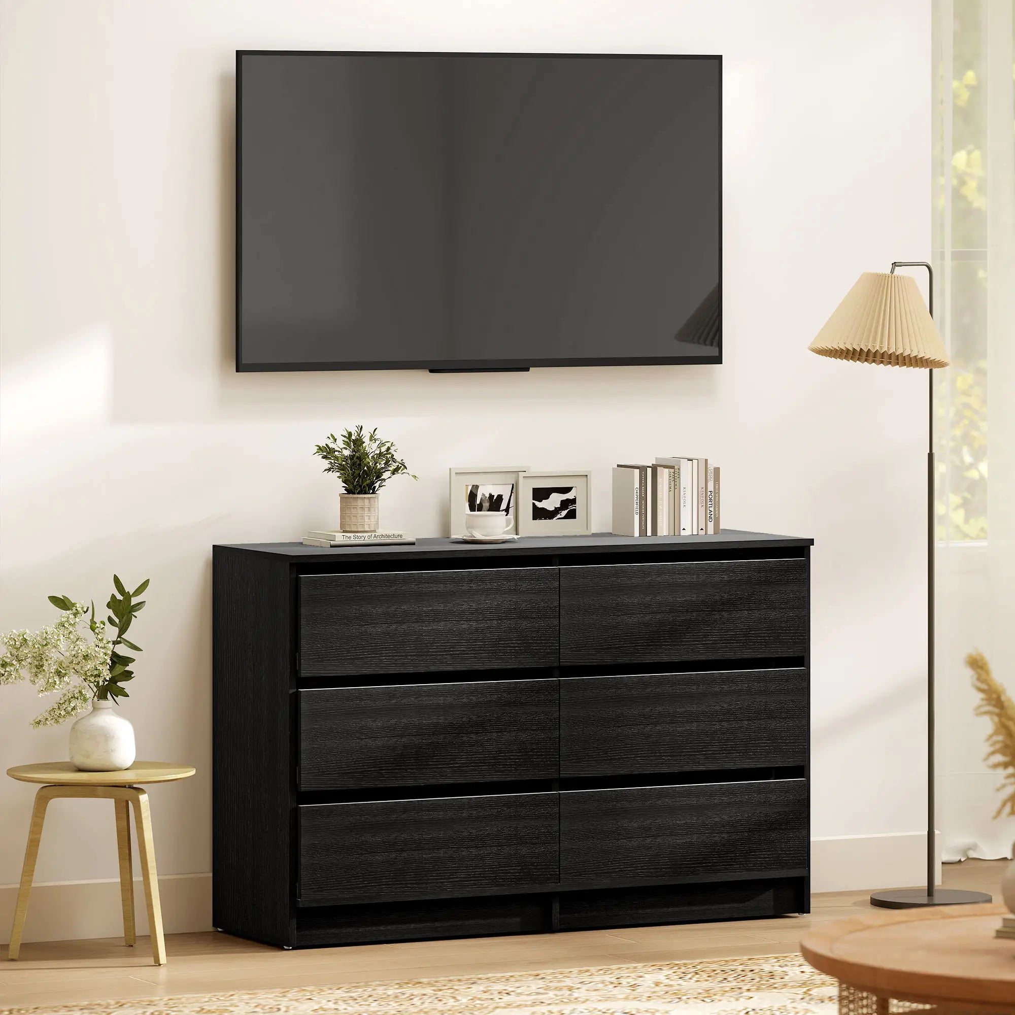 Wide 6 Drawer Dresser, Modern Clothes Storage Organizer, Black Storage Cabinets at Gallery Canada