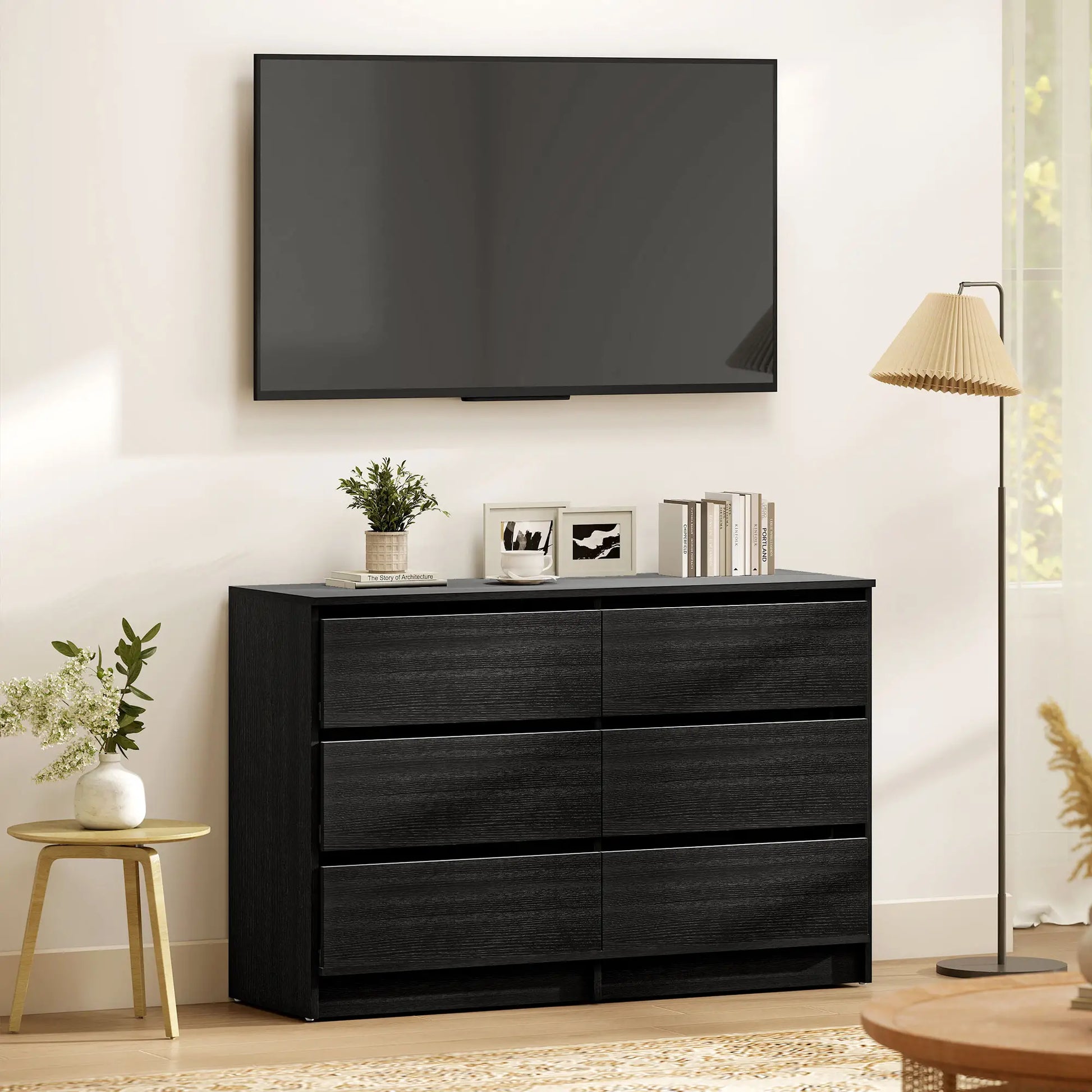Wide 6 Drawer Dresser, Modern Clothes Storage Organizer, Black Storage Cabinets at Gallery Canada