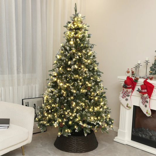 7 Foot Prelit Artificial Christmas Tree, Hinged, Dual Color LED Pre Lit Christmas Trees Green at Gallery Canada
