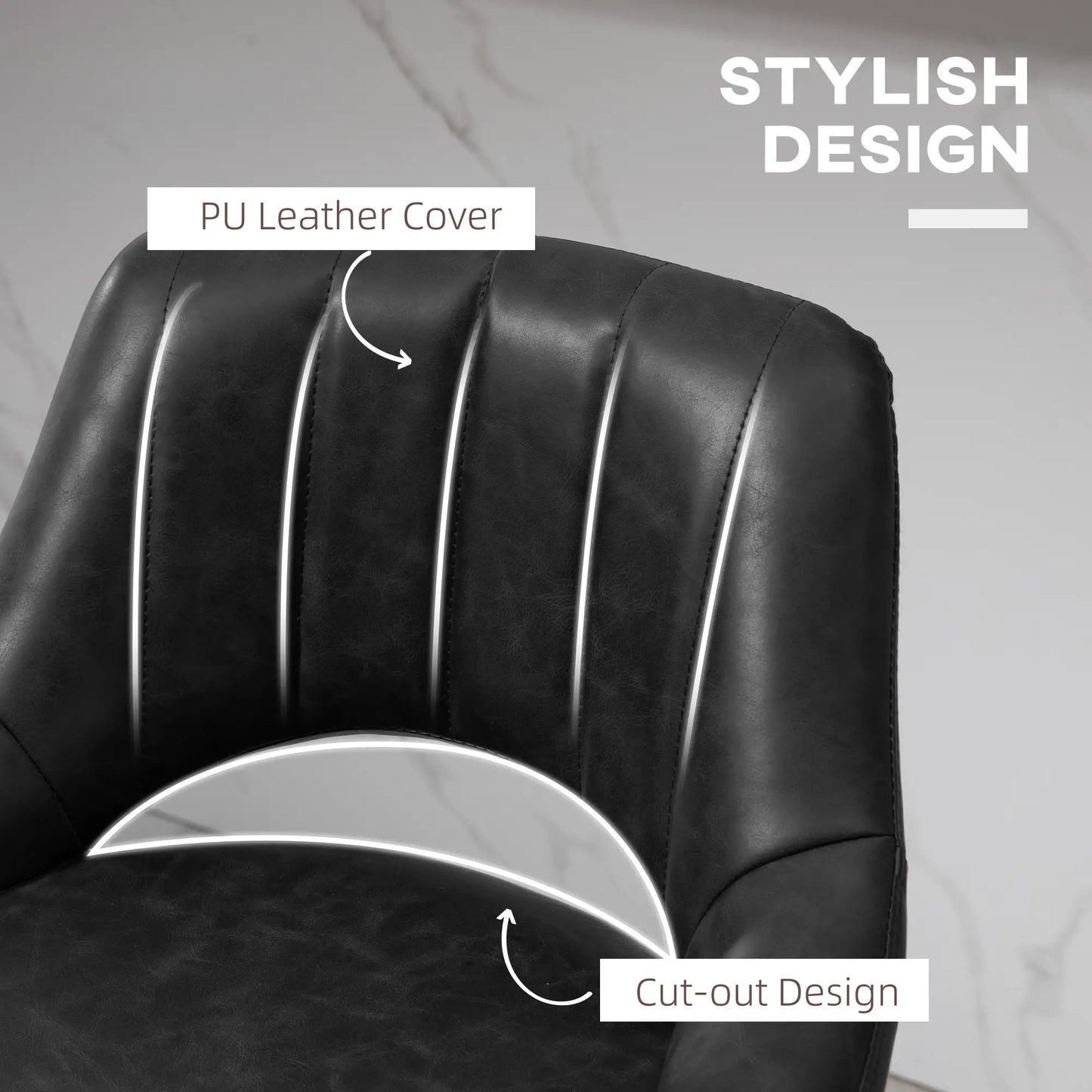 Swivel Bar Stools Set of 2, Faux Leather Upholstered Counter Height Barstools with Round Metal Base Bar Stools at Gallery Canada