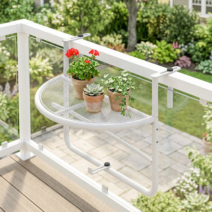 Adjustable Balcony Hanging Table, Metal Wall Desk, Outdoor Flower Stand, Half Round, White Balcony Table Hanging at Gallery Canada