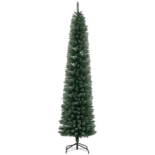 7.5FT Artificial Snow Dipped Christmas Tree, Foldable Stand, Green Pencil Christmas Trees Green at Gallery Canada