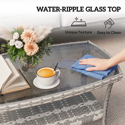 Outdoor Coffee Table With Storage, PE Wicker With Glass Top, Dark Grey Patio Side Tables at Gallery Canada