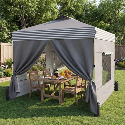 10 x 10 ft Pop Up Canopy Tent, 4 Sidewalls, UPF 50+, Wheeled Bag, Dark Grey Pop Up Canopies at Gallery Canada
