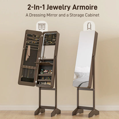 Standing Jewelry Cabinet with LED, Adjustable Mirror, Brown Jewelry Armoire & Jewellery Mirror Cabinets at Gallery Canada