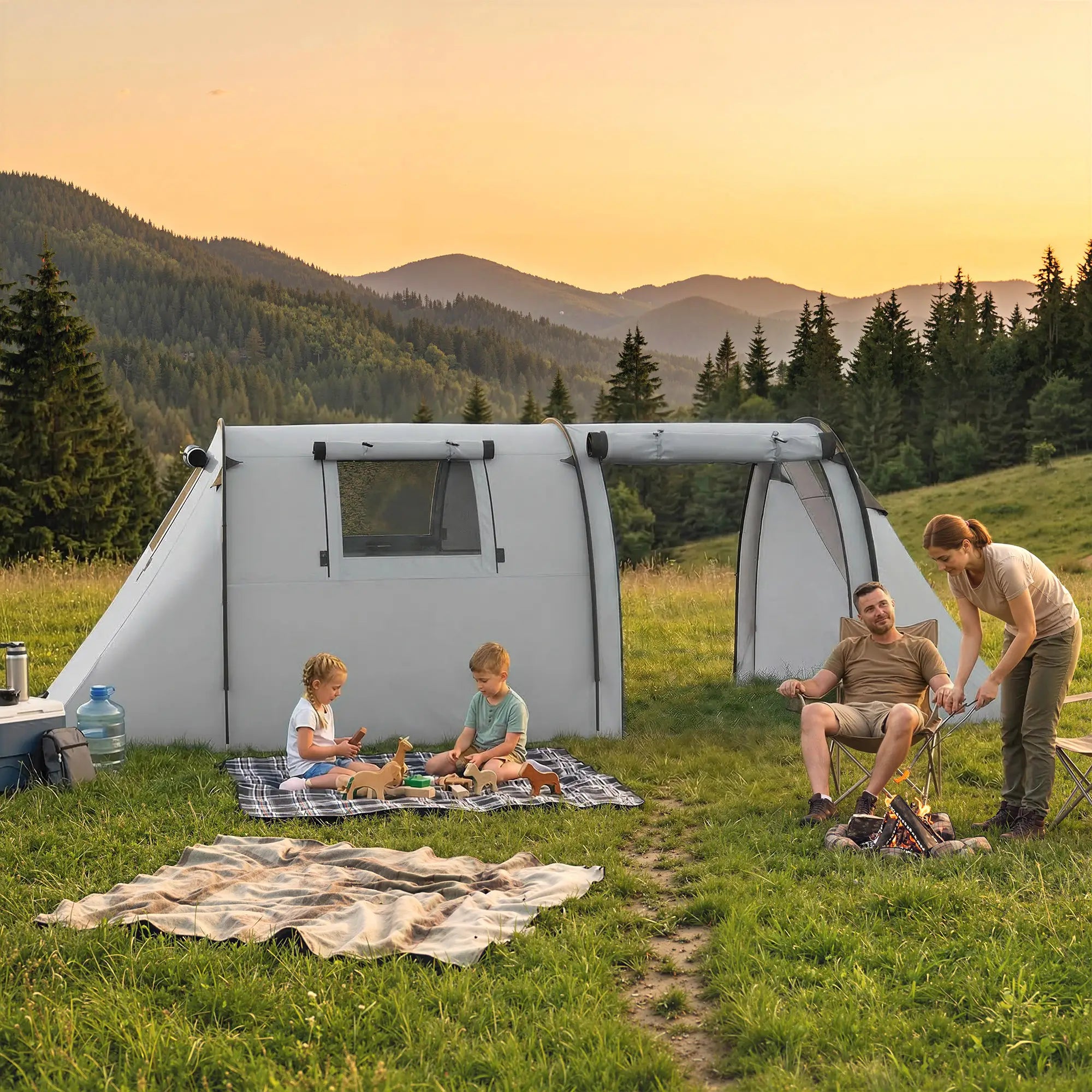 3-4 Person 2 Room Camping Tent 3000mm Waterproof, Grey Camping Tents at Gallery Canada