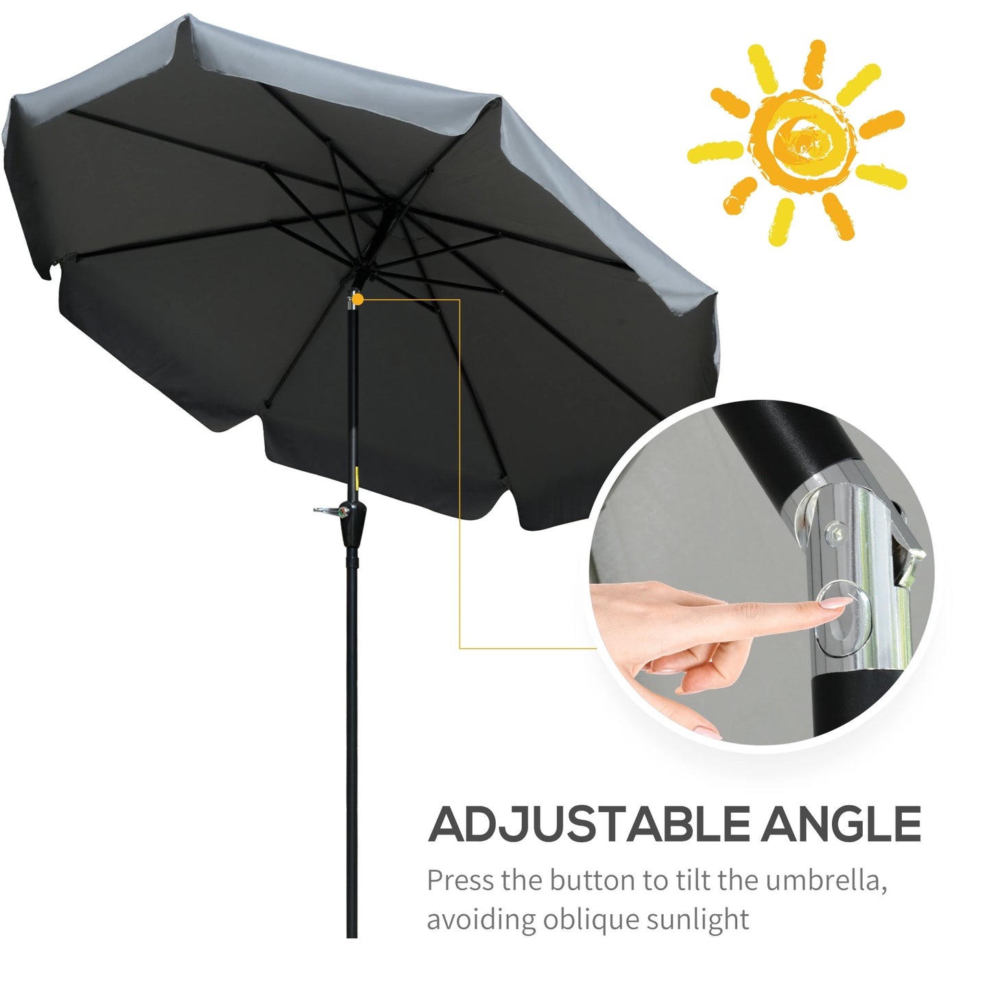 8.5 ft Round Patio Umbrella, Tilt and Crank, Dark Grey Sun Umbrellas at Gallery Canada