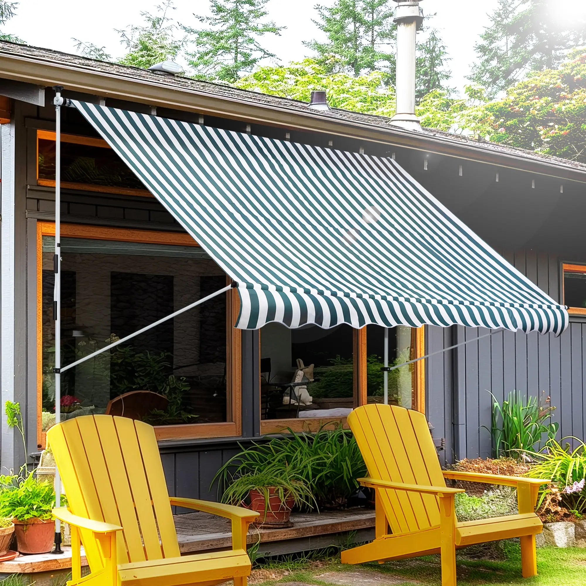 10x5ft Manual Retractable Awning, Patio Sun Shade, Water Resistant, Green Door Awnings at Gallery Canada