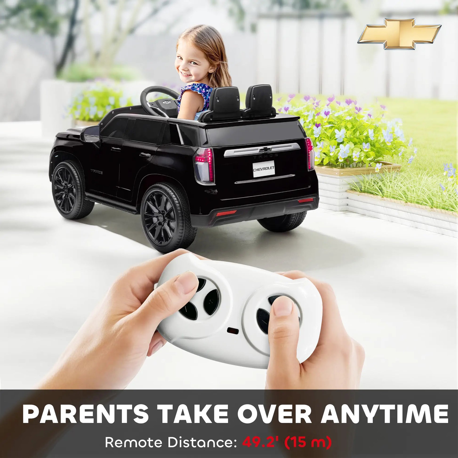 Chevrolet Tahoe Kids Ride on Car, 12V 7AH, Remote Control, 3 Speeds, Black Electric Toy Cars at Gallery Canada