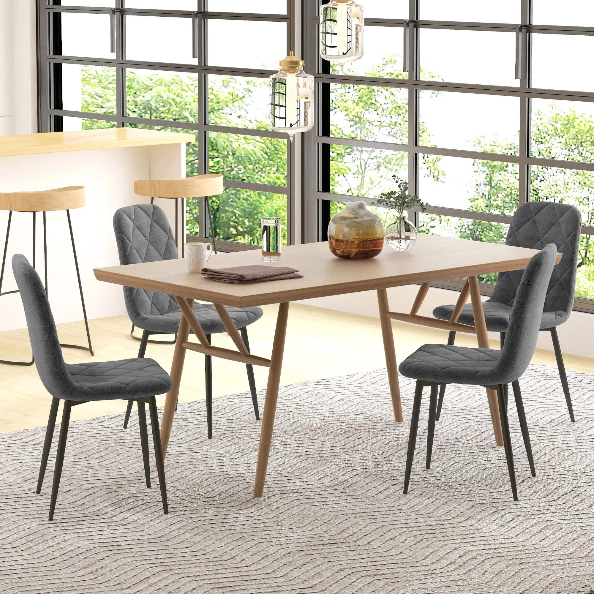 Upholstered Dining Chairs Set of 4, Steel Legs, Modern Kitchen Chairs, Grey Bar Stools at Gallery Canada