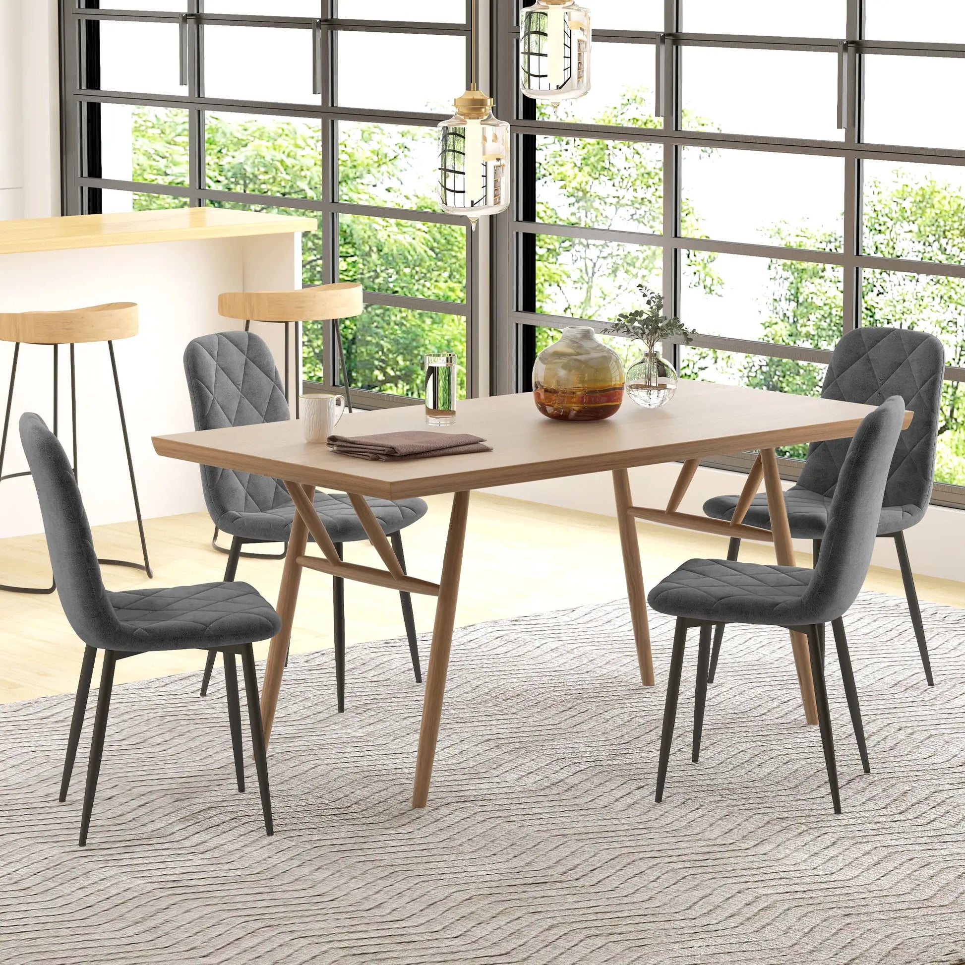 Upholstered Dining Chairs Set of 4, Steel Legs, Modern Kitchen Chairs, Grey Bar Stools at Gallery Canada