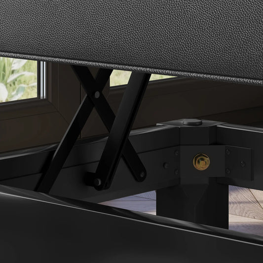 Height Adjustable Piano Bench with Storage, PU Leather Tufted, Black Piano Benches at Gallery Canada