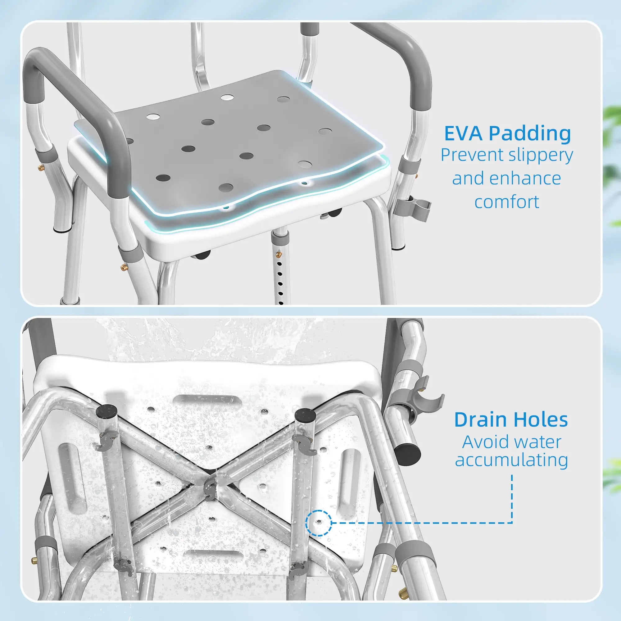 Adjustable Shower Chair With Arms, Back, Padded Seat, Light Grey Bath Chairs at Gallery Canada