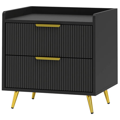 Black Bedside Table, Nightstand with 2 Drawers, Metal Legs, Black Bedside Tables Black at Gallery Canada