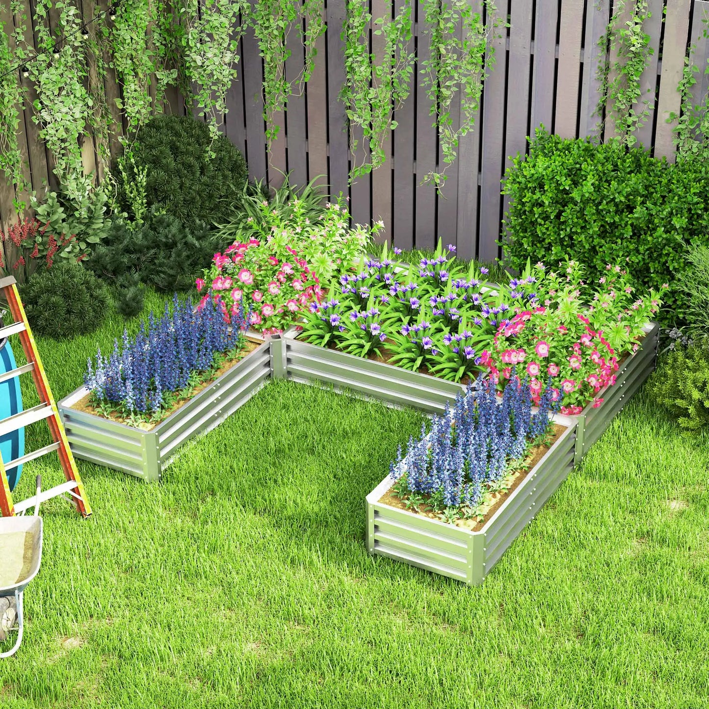 Steel Raised Garden Bed, 8x8x1ft, Set of 5 Large Planters, Silver Raised Garden Beds at Gallery Canada