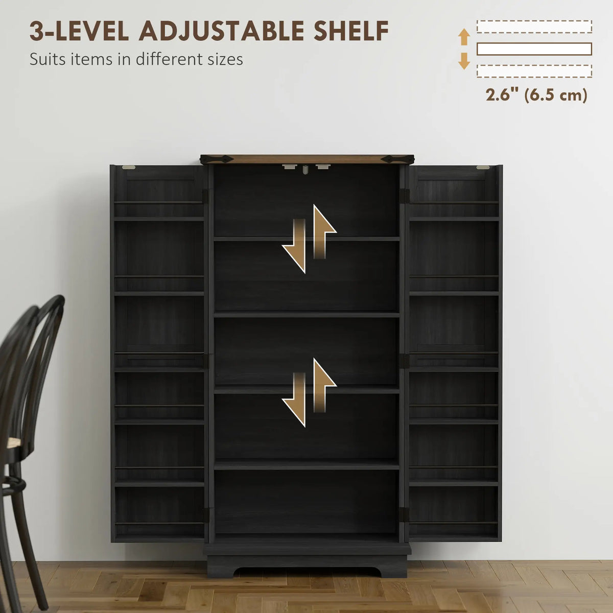 47 Inch Kitchen Pantry Cabinet, Adjustable Shelves, Black Kitchen Pantry Cabinets at Gallery Canada