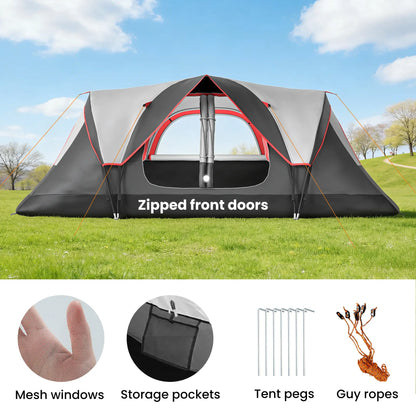 6-8 Man Camping Tent, 2000mm Waterproof Rainfly, Carry Bag, Dark Grey Camping Tents at Gallery Canada