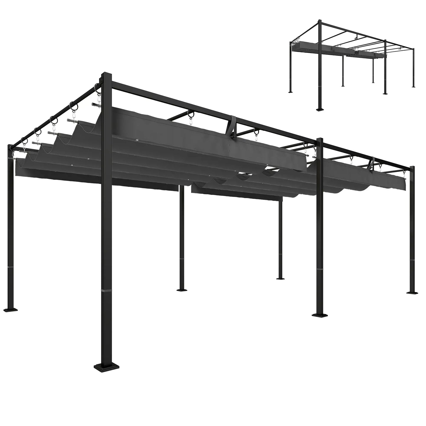 19' x 10' Dark Grey Pergola, Retractable Canopy, UV50+ Sun Shade, Dark Grey Pergolas at Gallery Canada
