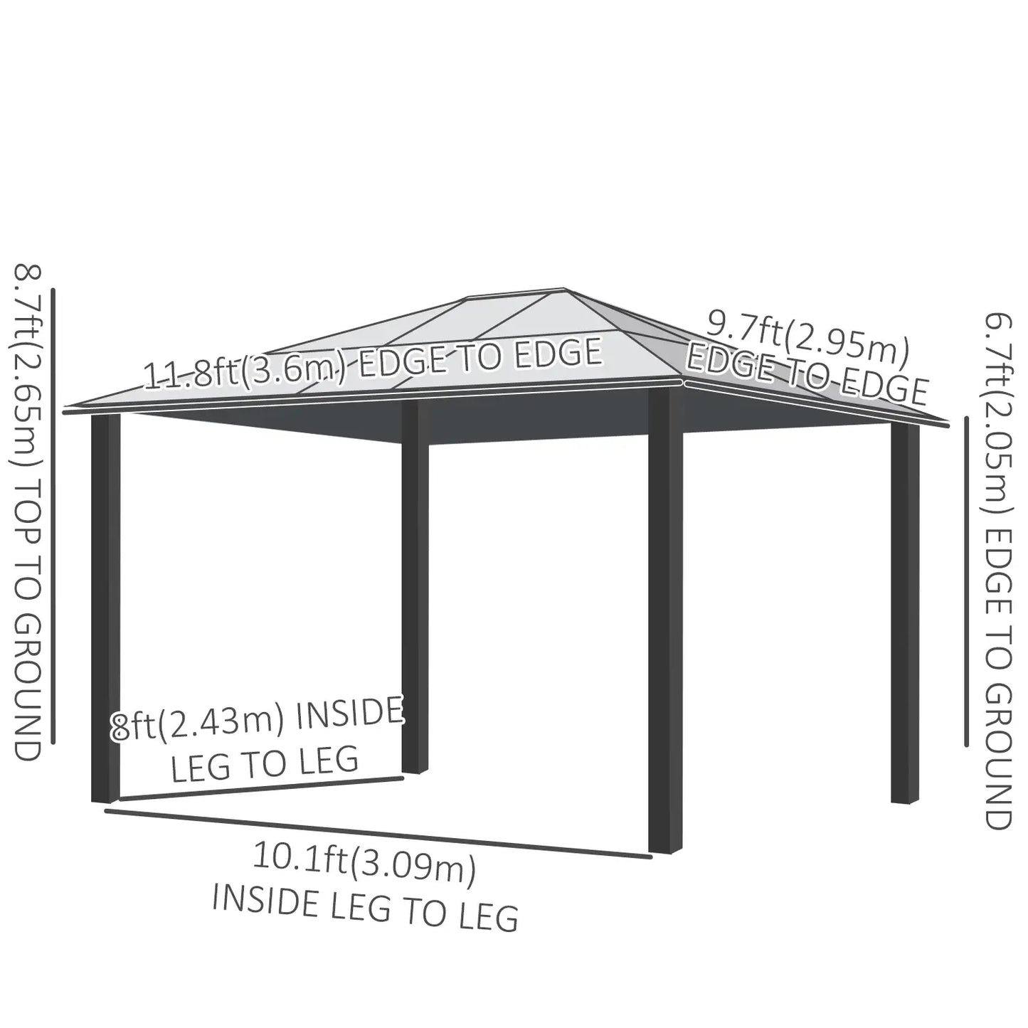 Gazebo à toit dur 10' x 12', Canopée imperméable, Abri solaire, Moustiquaire