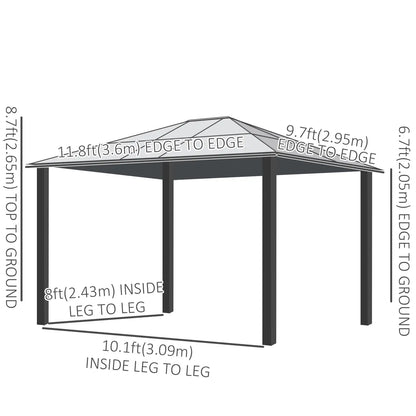 Gazebo à toit dur 10' x 12', Canopée imperméable, Abri solaire, Moustiquaire
