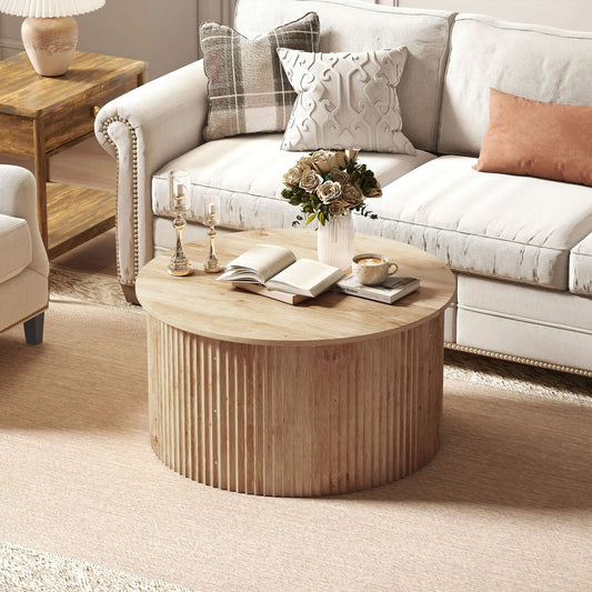 32" Round Lift Top Coffee Table, Hidden Storage, Soft-Close Coffee Tables Natural at Gallery Canada
