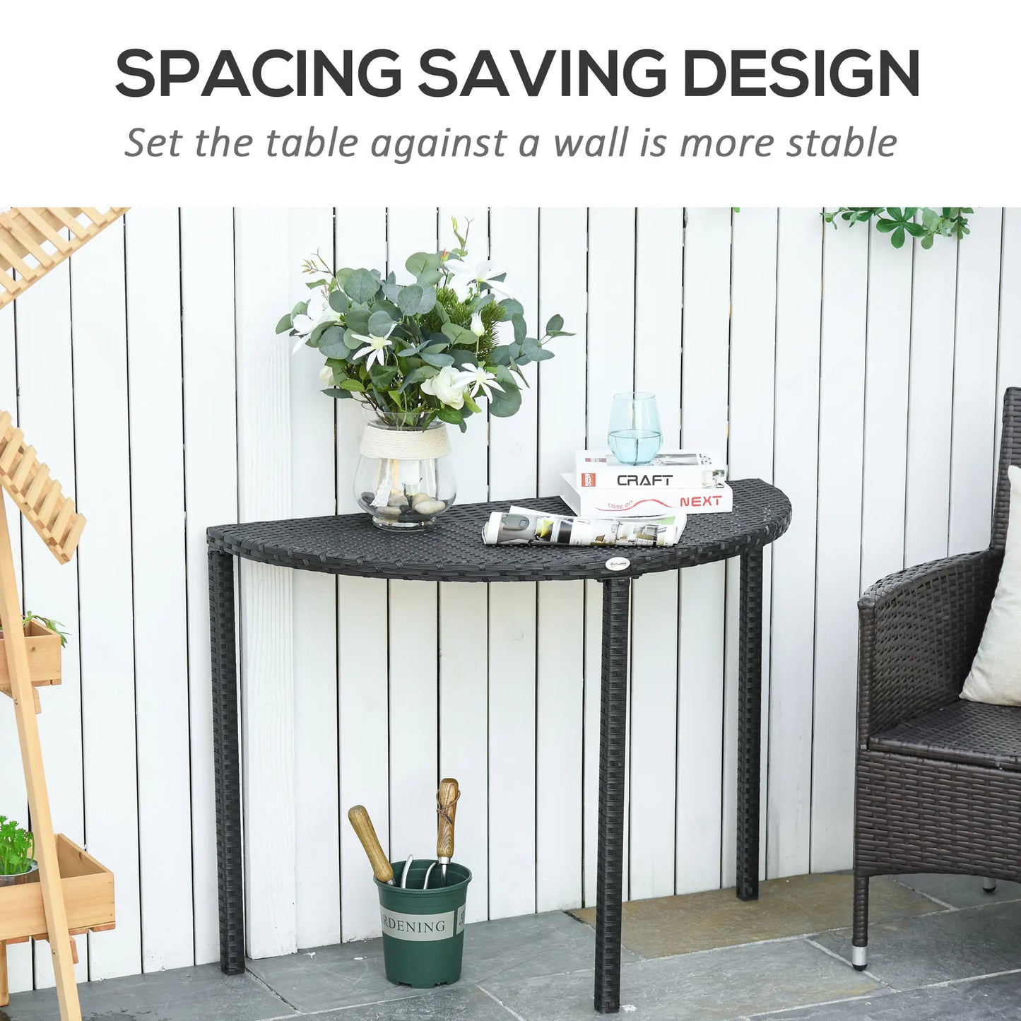 Half Round Side Table, PE Rattan Coffee Table, Black Patio Side Tables at Gallery Canada