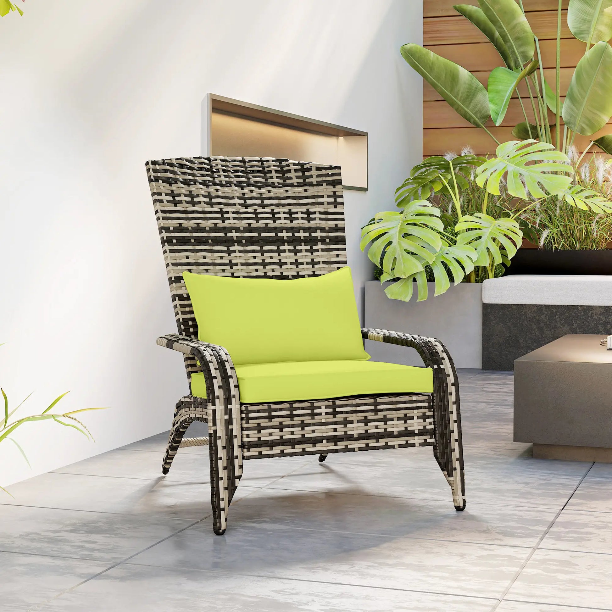 Patio Wicker Adirondack Chair, Outdoor PE Rattan, w/ Cushions, Green Patio Chairs at Gallery Canada