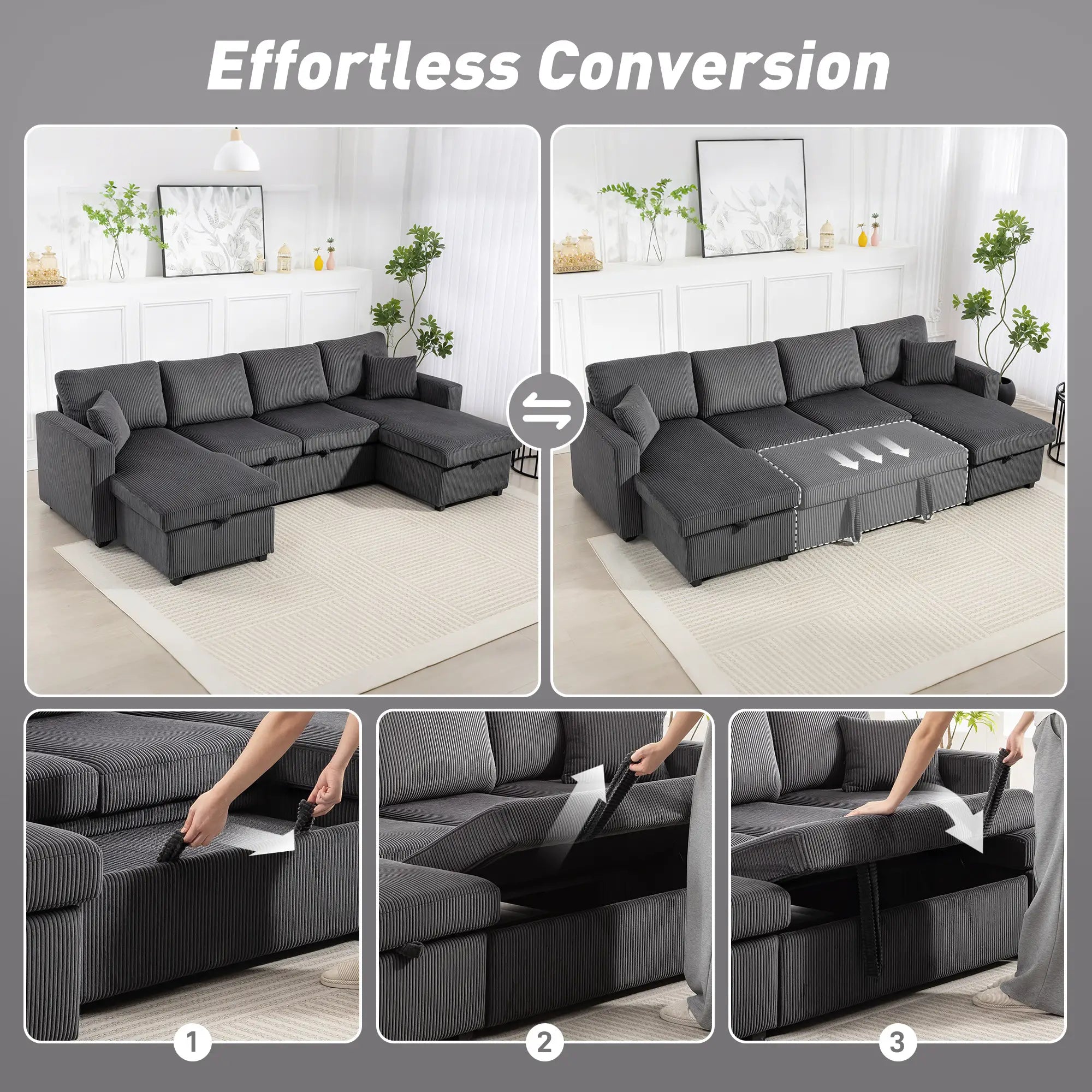 Convertible Sofa Bed, U-Shaped Sleeper Couch with Storage Chaise, Grey Sofas & Reclining Chairs at Gallery Canada