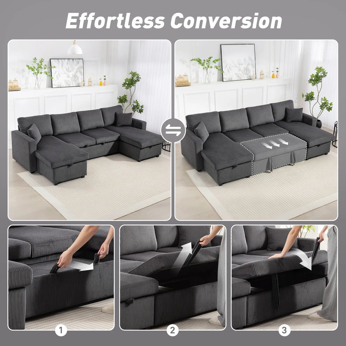 Convertible Sofa Bed, U-Shaped Sleeper Couch with Storage Chaise, Grey Sofas & Reclining Chairs at Gallery Canada