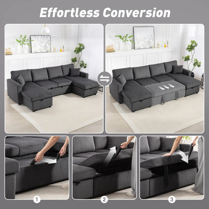 Convertible Sofa Bed, U-Shaped Sleeper Couch with Storage Chaise, Grey Sofas & Reclining Chairs at Gallery Canada