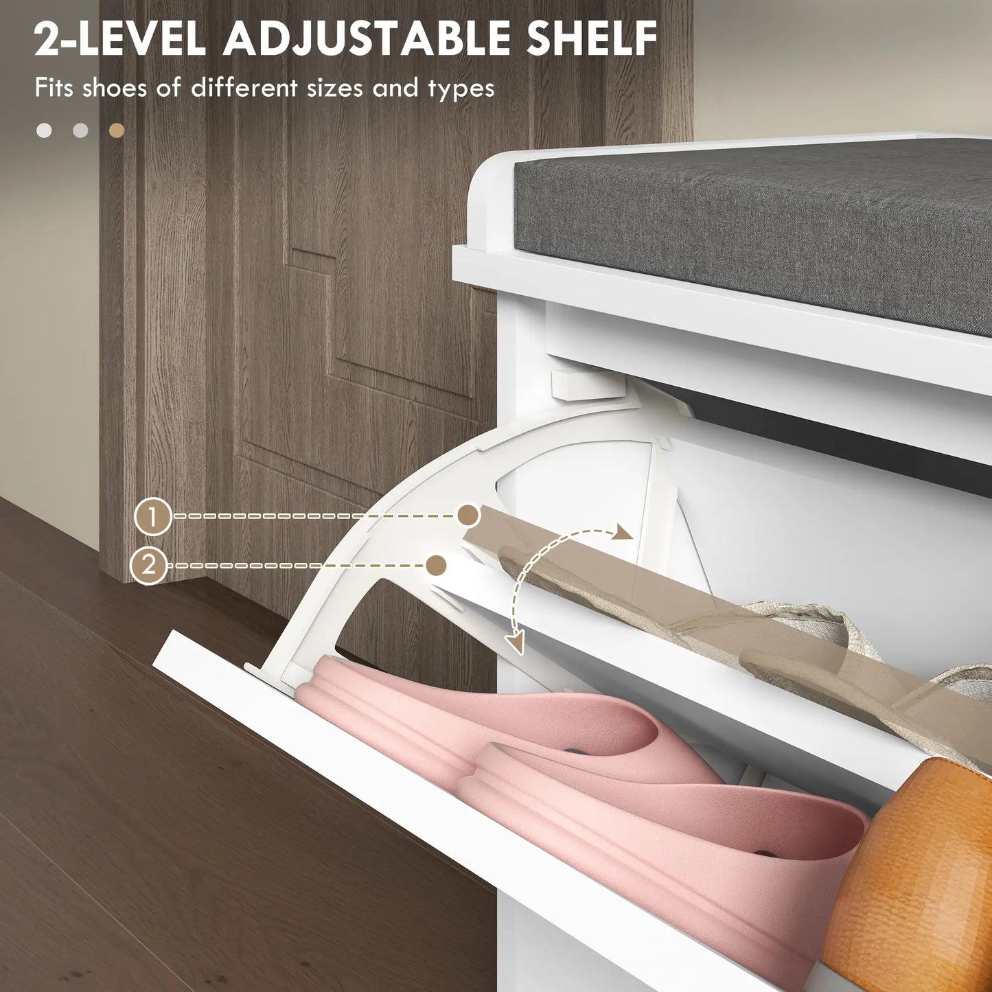 Shoe Storage with Seat, Upholstered Hallway Bench, Shoe Bench with Flip Drawer, Adjustable Shelf for 8 Pairs of Shoes Shoe Storage Cabinets & Racks at Gallery Canada